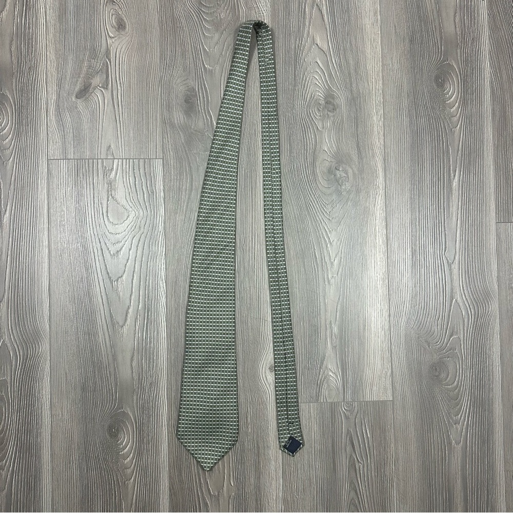 Reserve Green Silk Tie with‎ Geometric Pattern Men’s OS 60”